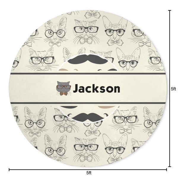 Hipster Cats & Mustache Round Area Rug - Size