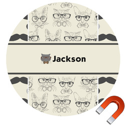 Hipster Cats & Mustache Round Car Magnet - 6" (Personalized)