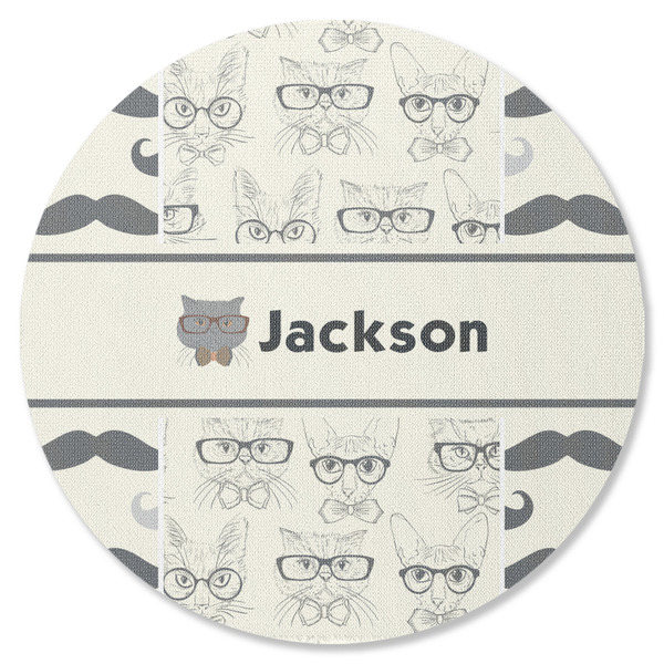 Custom Hipster Cats & Mustache Round Rubber Backed Coaster (Personalized)