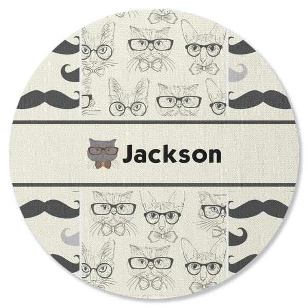 Hipster Cats & Mustache Round Coaster Rubber Back - Single