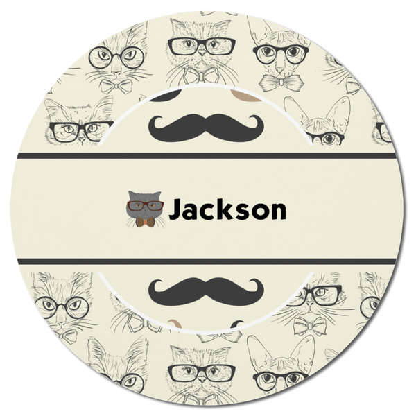 Hipster Cats & Mustache Round Fridge Magnet - FRONT