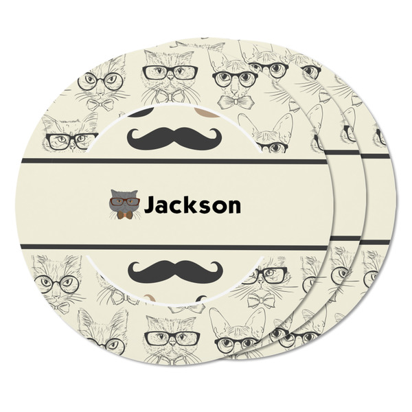 Hipster Cats & Mustache Round Fridge Magnet - THREE