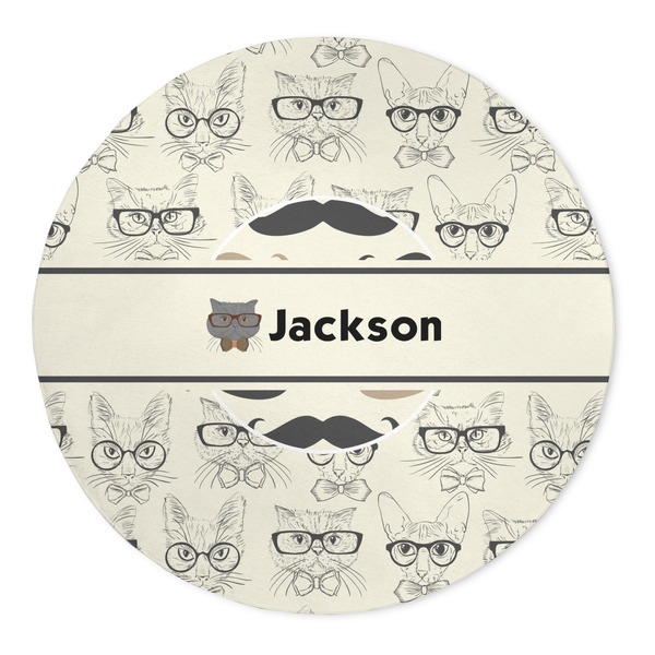 Custom Hipster Cats & Mustache 5' Round Indoor Area Rug (Personalized)