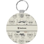 Hipster Cats & Mustache Round Plastic Keychain (Personalized)