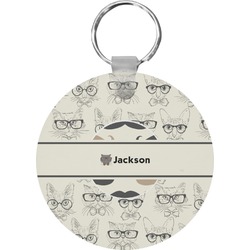 Hipster Cats & Mustache Round Plastic Keychain (Personalized)