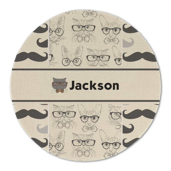 Hipster Cats & Mustache Round Linen Placemats - FRONT (Double Sided)