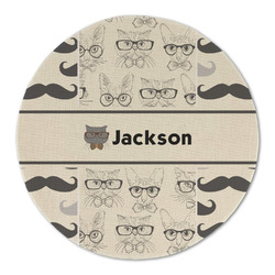 Hipster Cats & Mustache Round Linen Placemat - Single Sided (Personalized)