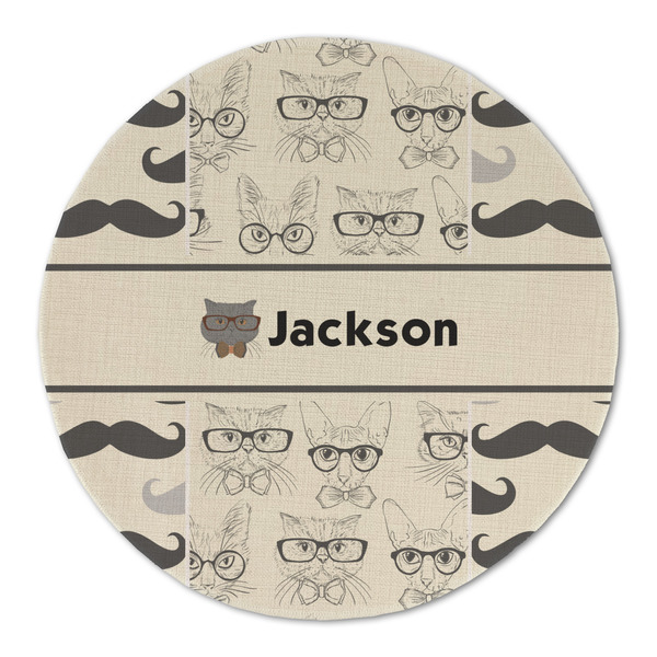 Custom Hipster Cats & Mustache Round Linen Placemat (Personalized)
