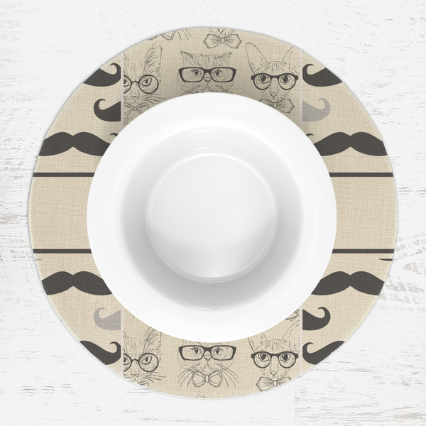 Hipster Cats & Mustache Round Linen Placemats - LIFESTYLE (single)