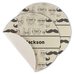 Hipster Cats & Mustache Round Linen Placemat - Single Sided - Set of 4 (Personalized)