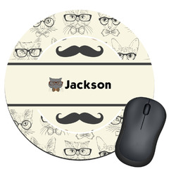Hipster Cats & Mustache Round Mouse Pad (Personalized)