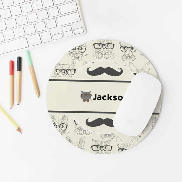 Hipster Cats & Mustache Round Mousepad - LIFESTYLE 2