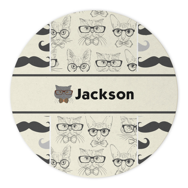 Hipster Cats & Mustache Round Paper Coaster - Approval