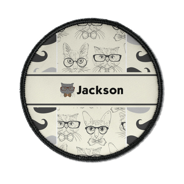 Custom Hipster Cats & Mustache Iron On Round Patch w/ Name or Text