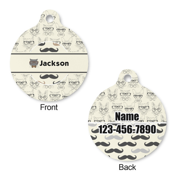 Hipster Cats & Mustache Round Pet ID Tag - Large - Approval