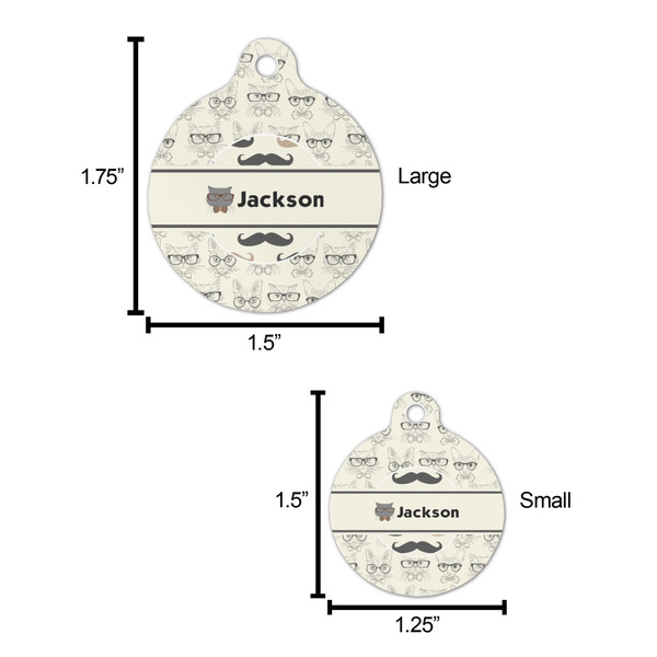 Hipster Cats & Mustache Round Pet ID Tag - Large - Comparison Scale