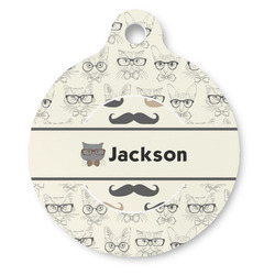 Hipster Cats & Mustache Round Pet ID Tag (Personalized)