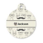 Hipster Cats & Mustache Round Pet ID Tag - Small (Personalized)