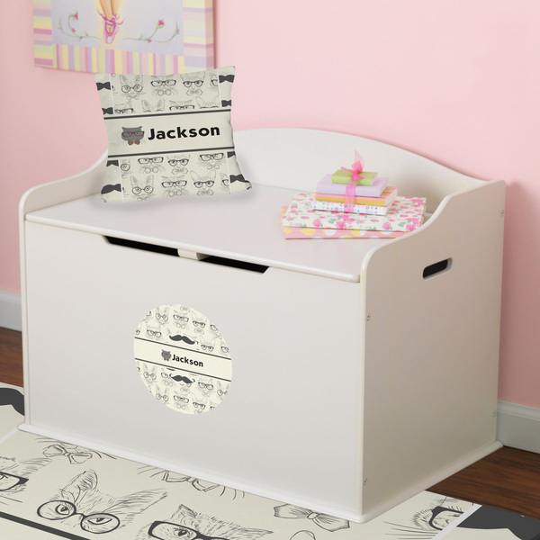 Hipster Cats & Mustache Round Wall Decal on Toy Chest