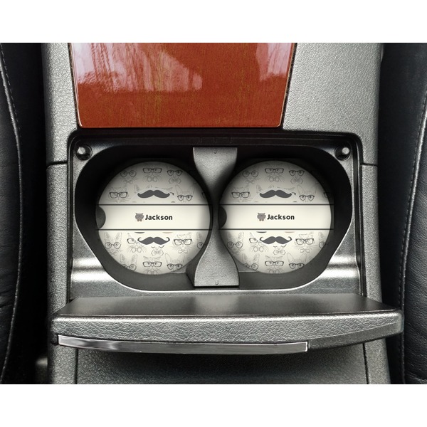 Hipster Cats & Mustache Sandstone Car Coaster - In Cup Holder