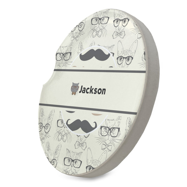 Hipster Cats & Mustache Sandstone Car Coaster - STANDING ANGLE
