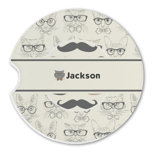 Custom Hipster Cats & Mustache Sandstone Car Coaster - Single (Personalized)