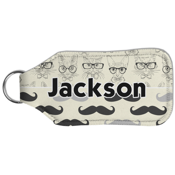 Hipster Cats & Mustache Sanitizer Holder Keychain - Large (Back)