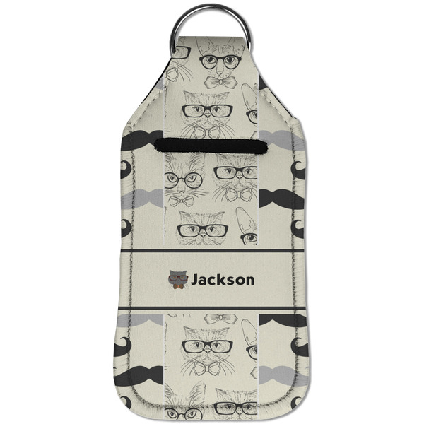 Hipster Cats & Mustache Sanitizer Holder Keychain - Large (Front)