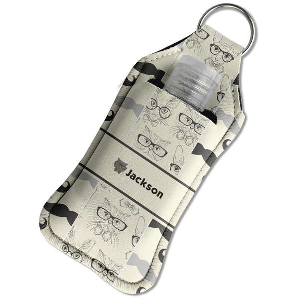 Hipster Cats & Mustache Sanitizer Holder Keychain - Large in Case