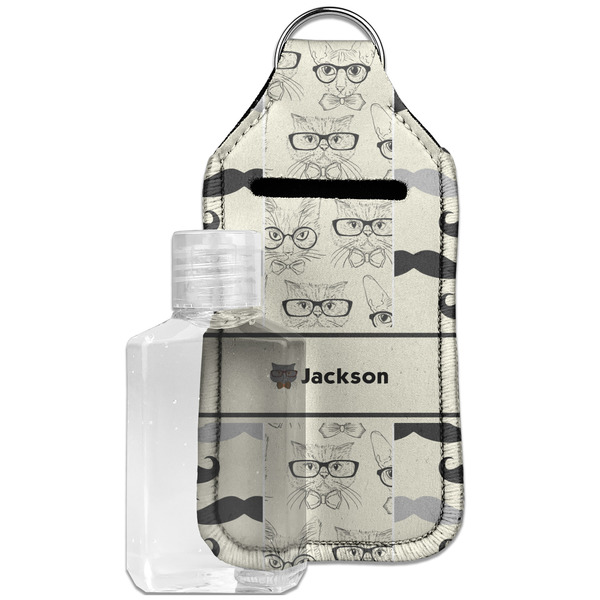 Hipster Cats & Mustache Sanitizer Holder Keychain - Large with Case