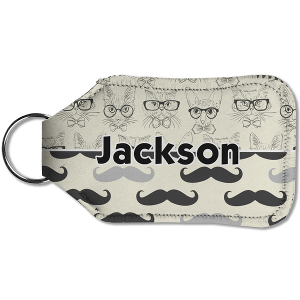 Hipster Cats & Mustache Sanitizer Holder Keychain - Small (Back)