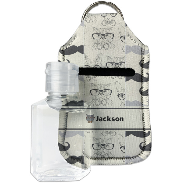 Custom Hipster Cats & Mustache Hand Sanitizer & Keychain Holder (Personalized)