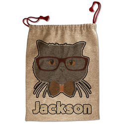 Hipster Cats & Mustache Santa Sack - Front (Personalized)