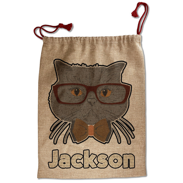 Custom Hipster Cats & Mustache Santa Sack - Front (Personalized)