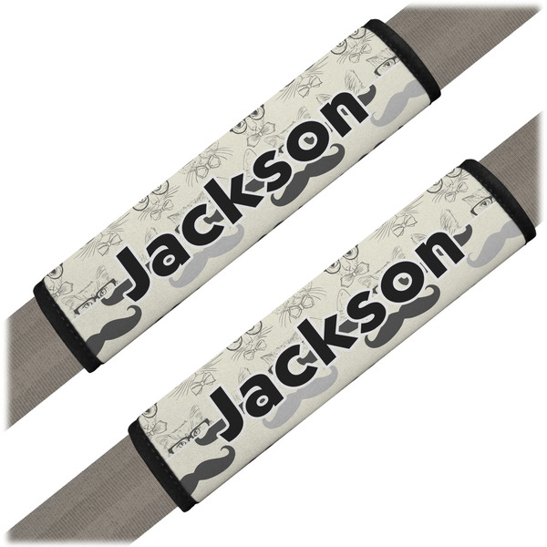 Custom Hipster Cats & Mustache Seat Belt Covers (Set of 2) (Personalized)