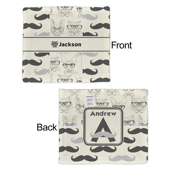 Hipster Cats & Mustache Security Blanket - Front & Back View