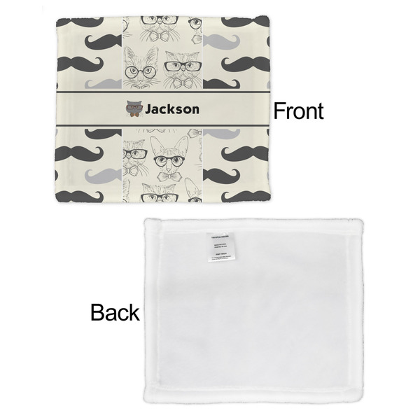 Hipster Cats & Mustache Security Blanket - Front & White Back View