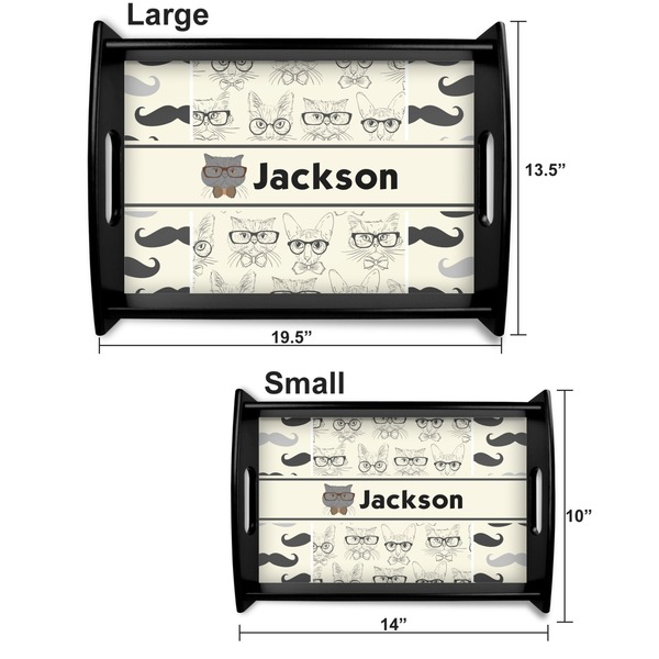 Hipster Cats & Mustache Serving Tray Black Sizes