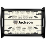 Hipster Cats & Mustache Black Wooden Tray - Small (Personalized)