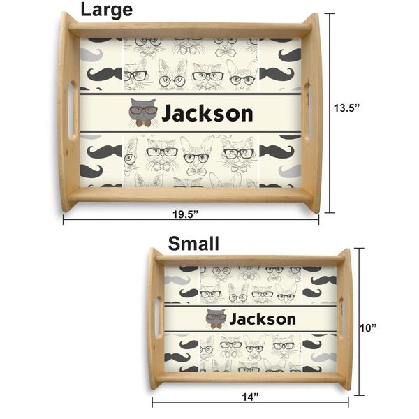 Hipster Cats & Mustache Serving Tray Wood Sizes