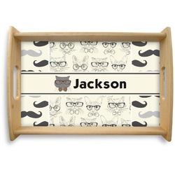 Hipster Cats & Mustache Natural Wooden Tray - Small (Personalized)