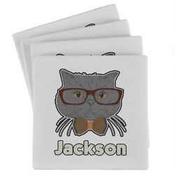 Hipster Cats & Mustache Absorbent Stone Coasters - Set of 4 (Personalized)