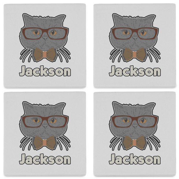 Hipster Cats & Mustache Set of 4 Sandstone Coasters - See All 4 View