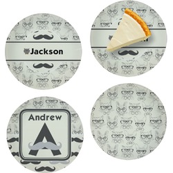 Hipster Cats & Mustache Set of 4 Glass Appetizer / Dessert Plate 8" (Personalized)