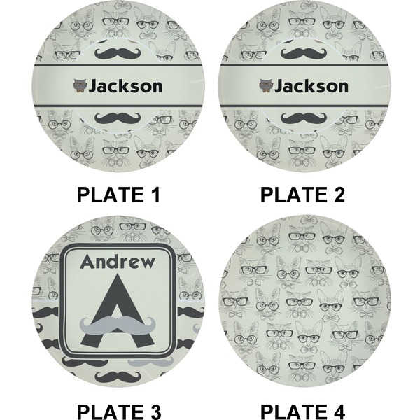 Hipster Cats & Mustache Set of Appetizer / Dessert Plates (Approval)