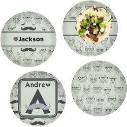 Hipster Cats & Mustache Set of 4 Glass Lunch / Dinner Plate 10" (Personalized)