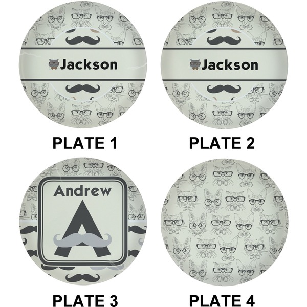Hipster Cats & Mustache Set of Lunch / Dinner Plates (Approval)