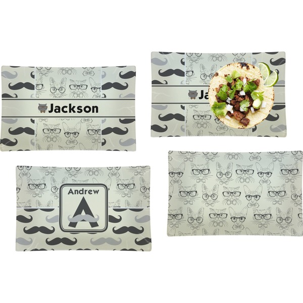Hipster Cats & Mustache Set of Rectangular Dinner Plates