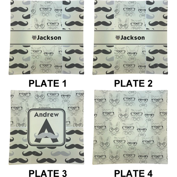 Hipster Cats & Mustache Set of Square Dinner Plates (Approval)