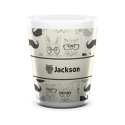 Hipster Cats & Mustache Ceramic Shot Glass - 1.5 oz - White - Set of 4 (Personalized)